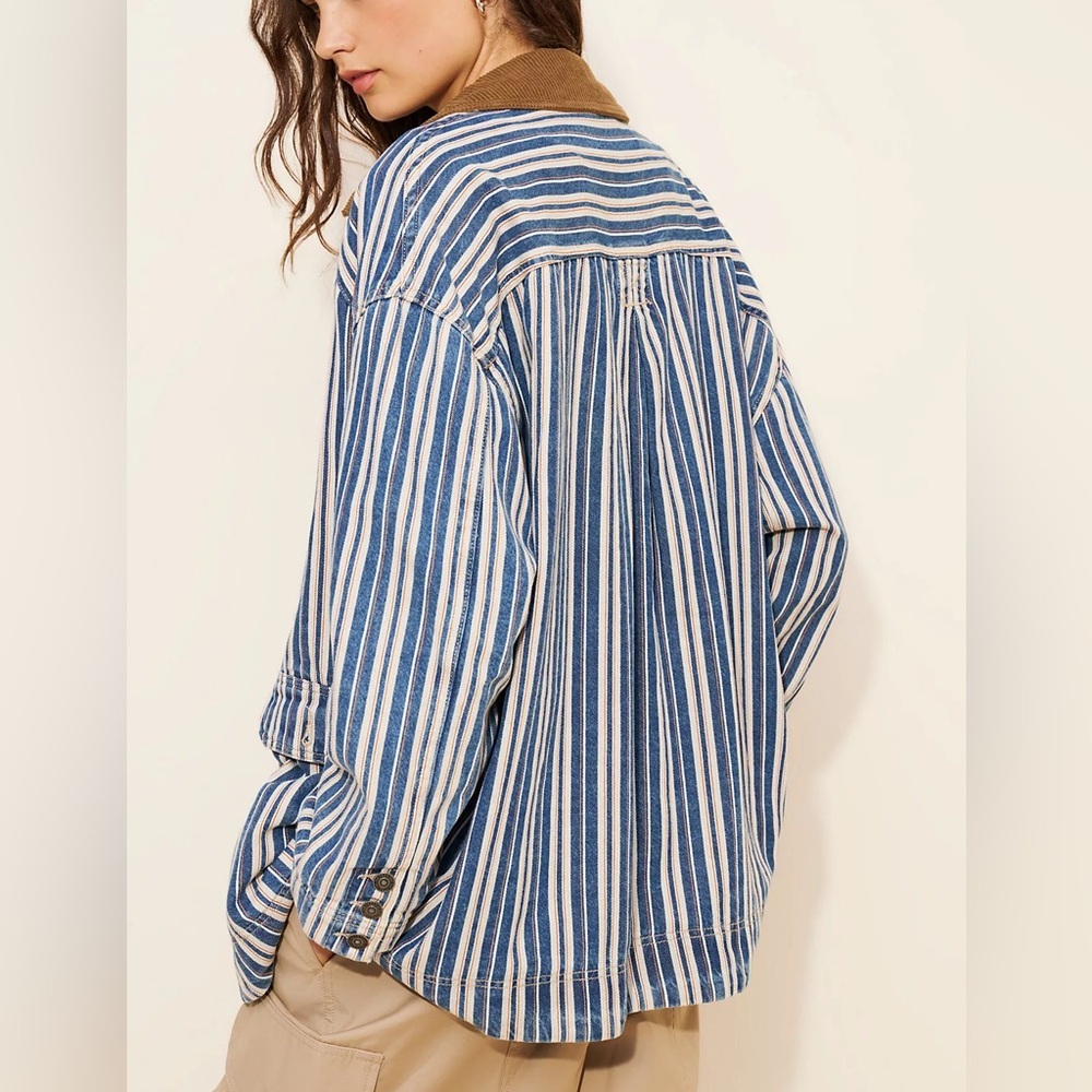 Free People We The Free Striped Denim Barn Coat - Picture 5 of 12